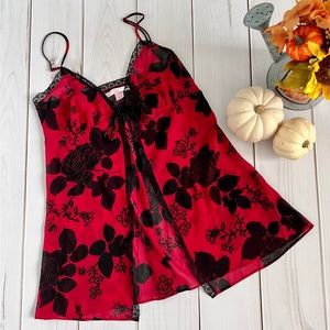 Victoria’s Secret Red and Black Rose Floral Lingerie Set